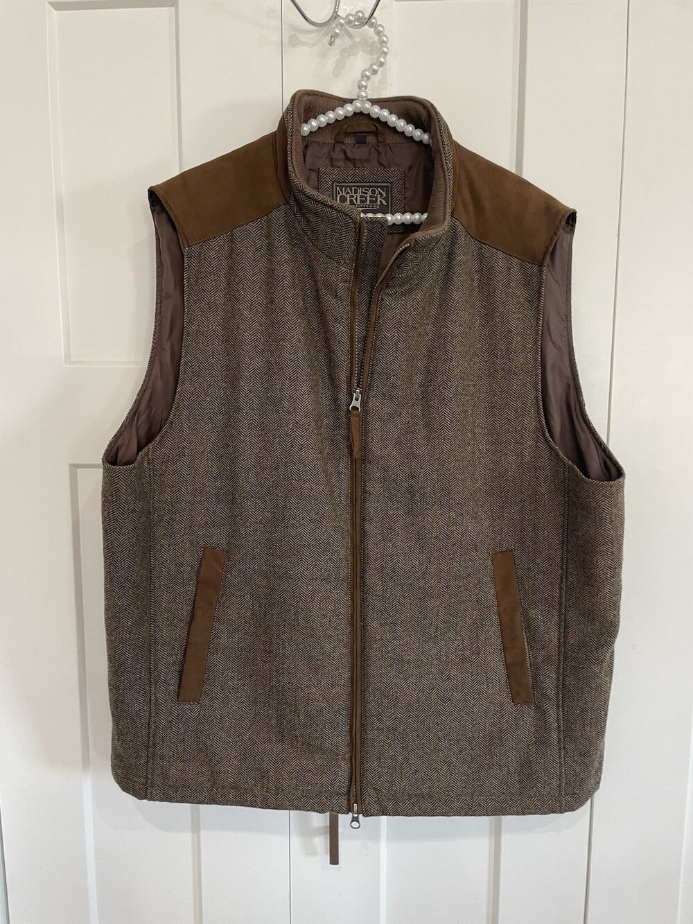 Madison Creek Outfitters Overland Vest Mens Size 2XL XXL Brown Twill Wool Blend